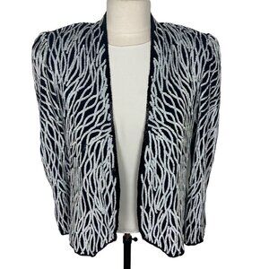 Vintage Nipon Night Sequin Jacket Womens Medium Black White Wedding Evening